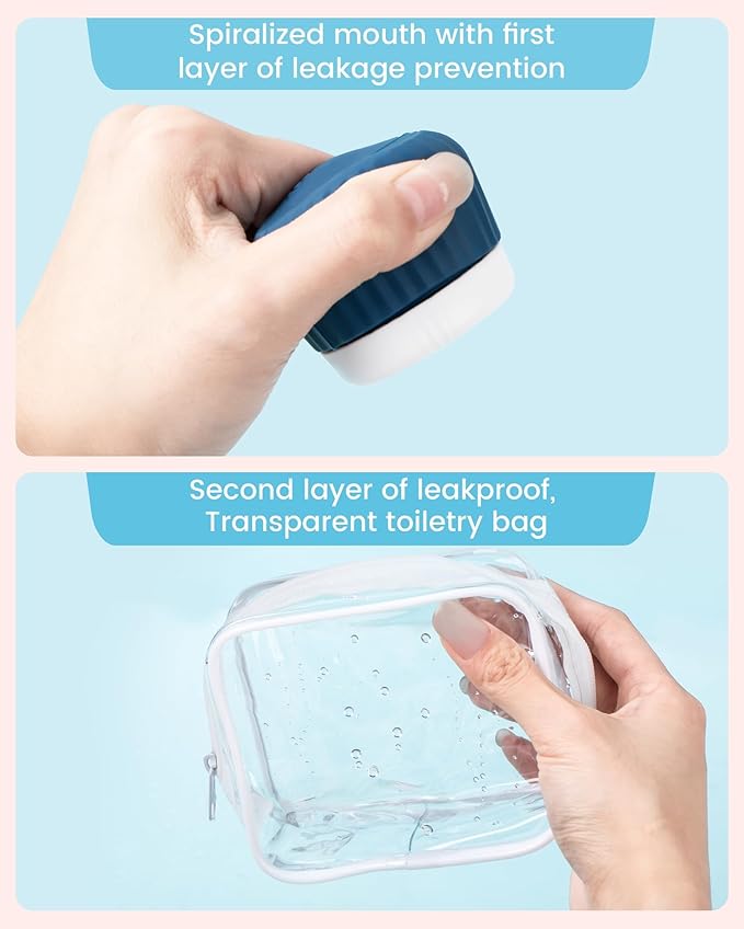 Travel Containers for Toiletries 4 Pack, TSA Approved Travel Size Toiletries, Travel Size Containers, With Clear Bag Leak Proof Silicone Jars, Travel Essentials Creams Jars Carrying Small Items