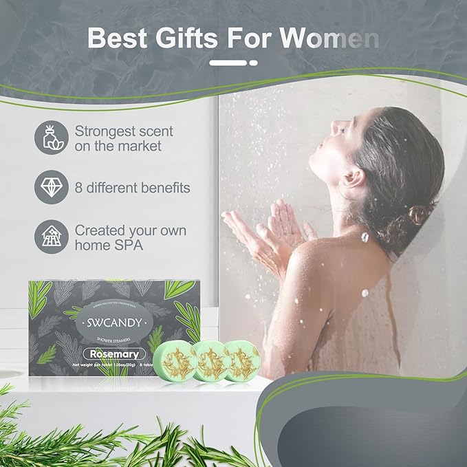 Aromatherapy Shower Steamers Birthday Day Gifts Rosemary - Swcandy 8 Pcs Bath Bombs Birthday Gifts for Women, Shower Bombs with Essential Oils, Relaxation Home SPA for Women Who Has Everything