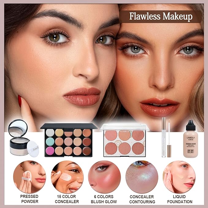 All in One Makeup Kit for Women Full Kit, Makeup Gift Set for Girls & Teen, Travel Makeup Set, Professional Makeup Kit Includes Kit Eyeshadow Lipstick Brow Pencil Eyeliner Brush Set (set1)