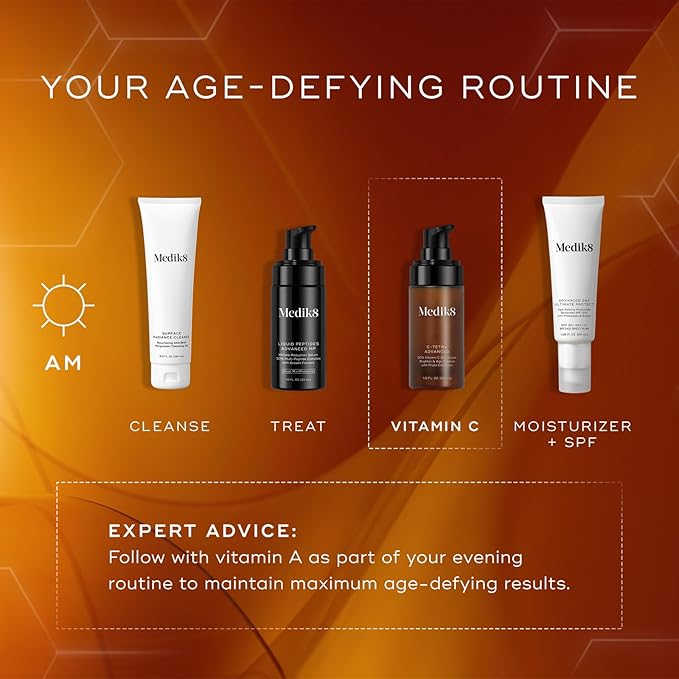 Medik8 C-Tetra Advanced - Balancing, Plumping, Hydrating Daily Vitamin C Serum with Hyaluronic Acid, Squalene - Smooths Fine Lines, Wrinkles - 1.0 oz