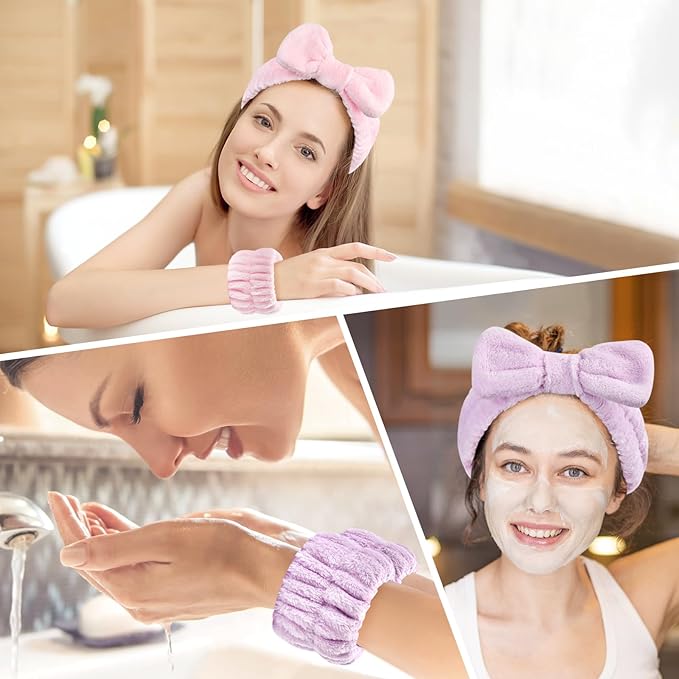 6Pack Headbands and Wristband Set for Washing Face, Spa Skincare Makeup Headband, wrist bands and hair band for face wash, for Women and Teen Girl skincare tools Gifts
