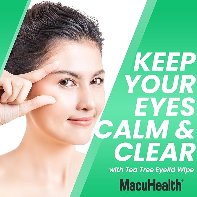 MacuHealth MacuWipes Tea Tree - Pre-Moistened Eyelid Wipes for Dry Eyes, Blepharitis & Sore Eyes, Eye Makeup Remover, Rinse-Free Formula with Tea Tree & Coconut Oil, Individually Wrapped - 40 Count