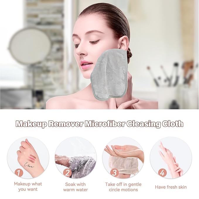 Nugilla Makeup Remover Cloths, 8 Packs Makeup Remover Towels Reusable Face Wash Cloth, Soft Makeup Remover Microfiber Face Cloth for Women(Cool Gal)