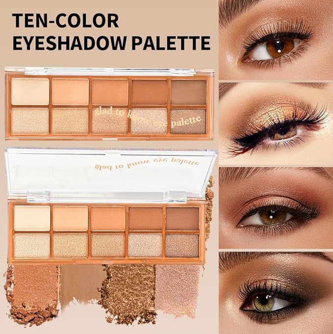 10 Colors Nude Brown Eyeshadow Palette – High Pigment Matte & Shimmer Eyeshadow Palette for Mature Women, Neutral Long-Lasting Waterproof Eye Makeup, Blendable & Cruelty-Free Silky Texture 01#