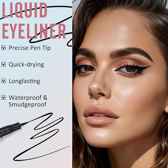 DAGEDA 4Pcs Dark Brown Eyebrow Pen Set, Easy to Color Brow Pencil and Black Eyeliner with Makeup Brush,Filling And Outlining Eyebrow Makeup Pencils for Women