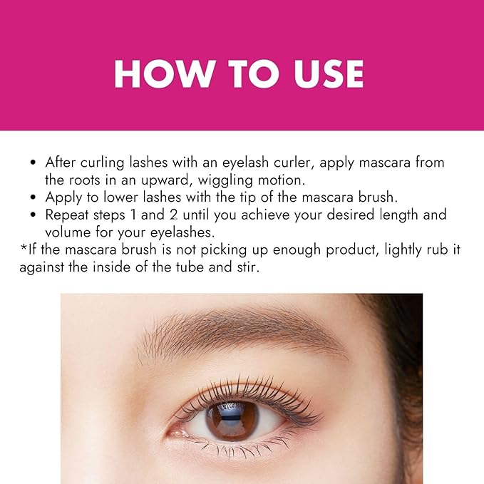 HEROINE MAKE by KISSME Tubing Mascara Waterproof & Long-lasting, Waterproof Mascara Black for Volumizing & Curl with Curvy Brush Advanced Film, 6 Natural Serums for Sensitive Skin, Made in Japan 1 EA