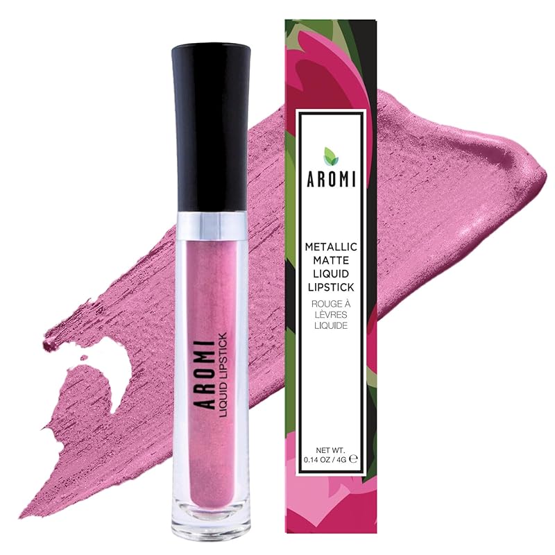 Aromi Metallic Matte Liquid Lipstick | Dusty Pink, Light Mauve Lip Color for Women, Shimmery Finish, Long-lasting (Fairy Tale)