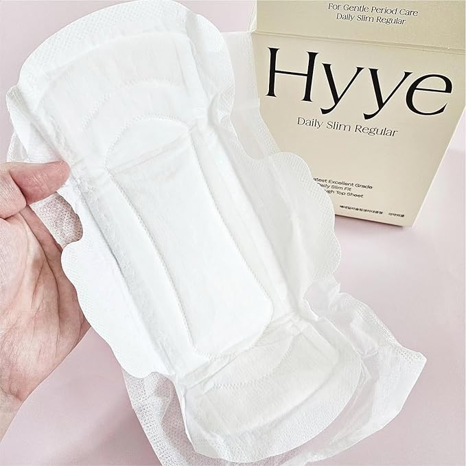 Hyye Ultra Thin Daily Sanitary Pads with Wings, High Absorbency, Air Flow Cotton Soft Touch Cover for Sensitive Skin, Unscented, Made in Korea (Regular, 16 Count)