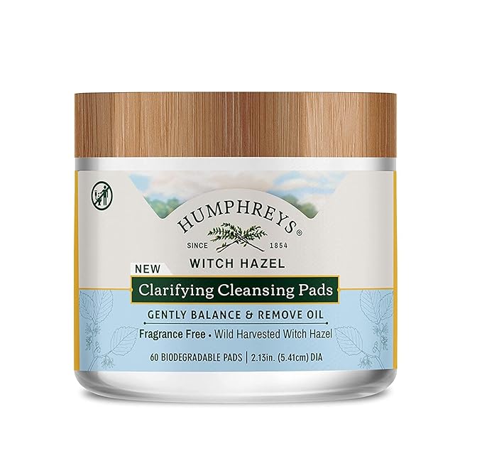 Humphreys Witch Hazel Clarifying Cleansing Pads | Wild Harvested Witch Hazel | Natural, Fragrance-Free Formula | Removes Oil & Impurities | 60 Rounds