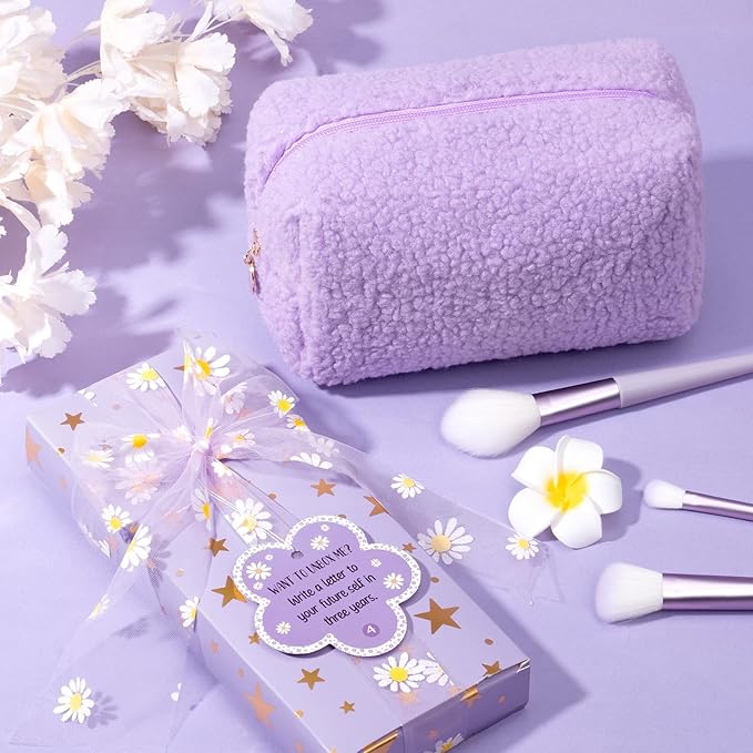 Birthday Gifts for Tween Teen Girls - 8 PCS Gifts Basket Teen Girl Gifts Trendy Stuff Girls Fun Empower Gift Box w/Task Tags Make up Brushes Makeup Bag, Graduation Gifts Idea for Her Niece Daughter