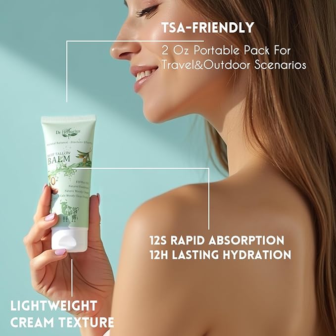 Beef Tallow for Face - Natural Tallow and Honey Balm for Eczema Skin with Organic Jojoba Oil, Suitable for Sensitive Skincare, Balanced Effacacy, Deep Nourishment, Herbal Fragrance, 2 Oz.