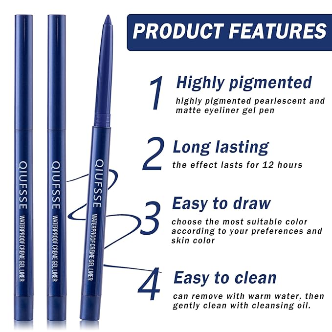 3-Piece Red Eyeliner Pencil Set - Waterproof, Retractable, Easy to Use Eyeliner Pens for Women - Dark Red