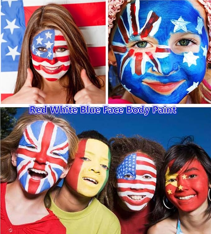 Go Ho Red White and Blue Face Paint Palette,Washable Patriotic 4th of July Face Body Paint,4th of July Accessories ,USA Independence Day Face Painting Kit for Independence Day Makeup
