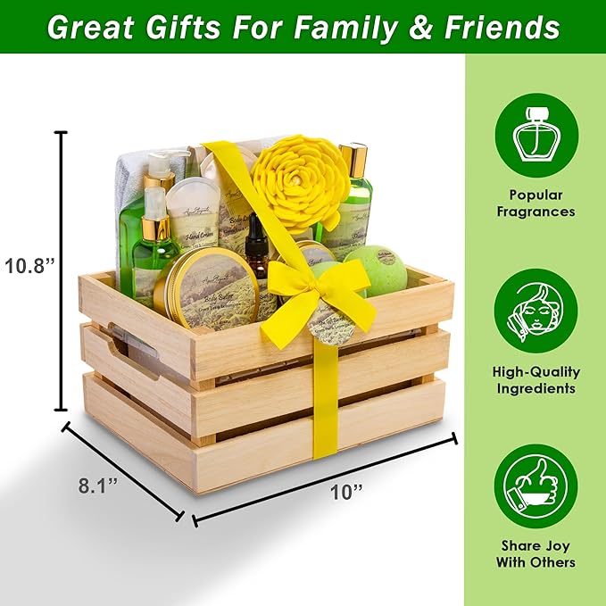 Bath Spa Gift Sets - Luxury Basket With Green Tea & Lemongrass - Spa Kit Includes Wash, Bubble Bath, Lotion, Bath Salts, Body Scrub, Body Spray, Shower Puff, Bathbombs, Soap and Towel