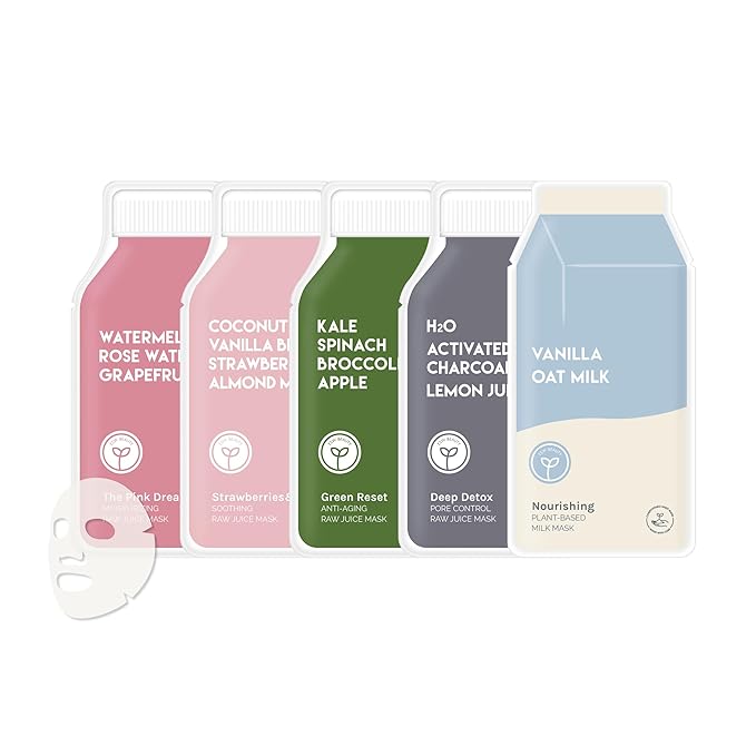 ESW Beauty Most Loved Face Masks - 5-Pack Skincare Set - Hydrating, Soothing & Calming - Includes Strawberries & Cream, Deep Detox, The Pink Dream, Vanilla Oat & Green Reset