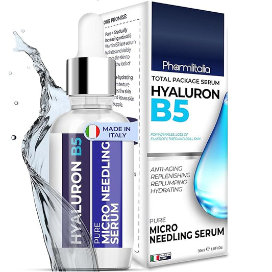 Micro Needling Serum for Face - Hyaluronic Acid Total Package Serum with Vitamin B5 - Acido Hialuronico for Sensitive Skin, Anti- Aging, Brightening, Uneven Skin Tone, Fine Lines & Wrinkles