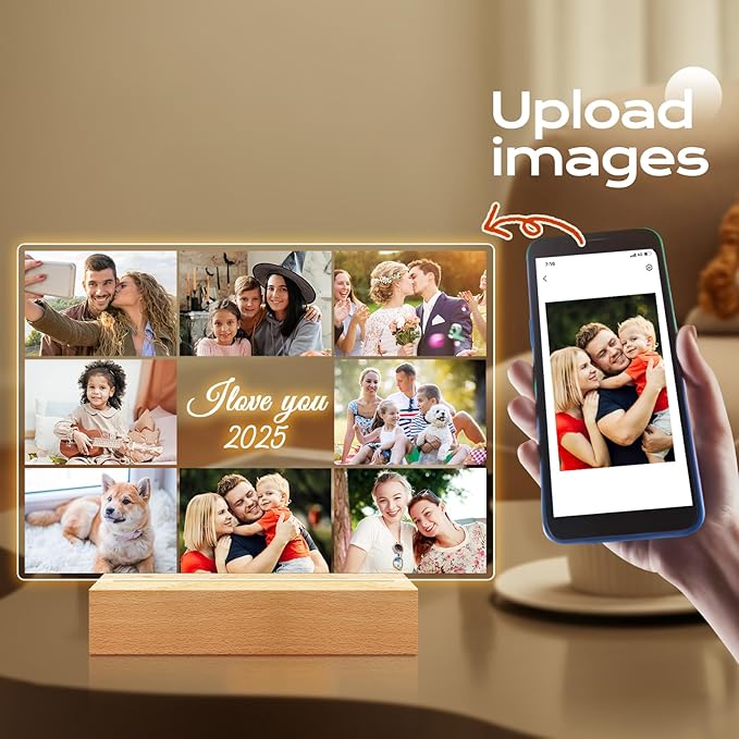 Custom Picture Frames with Photo, Personalized Photo Frame with Night Light, Customized Picture Frame, Personalized Christmas Birthday Gifts for Women, Men, Baby, Kid, Pet, Friend, Family