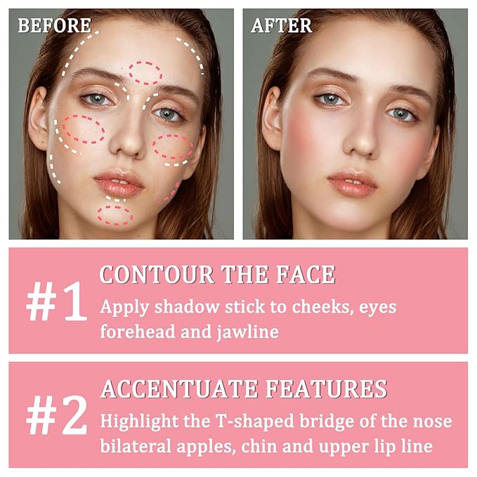 6PCS Face Contour Stick Makeup Kit,Shades with Highlighter Makeup,Blush for Cheeks and Bronzing Stick,Perfect to Sculpt the Face,Waterproof Lightweight Contour Kit with Make Up Sponges