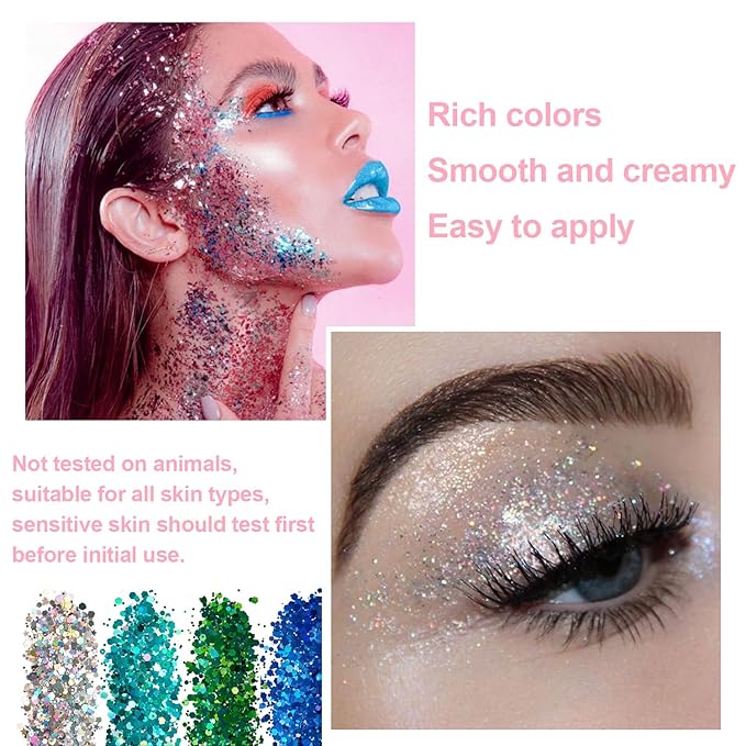 Glitter Eyeshadow Palette, 24 Colors Highly Pressed Pigmented Metallic Shimmer Sparkly Glitter Eyeshadow Makeup Pallet Palettes,Pink Blue Green Red Gold Purple Long Lasting Waterproof (24pcsA)