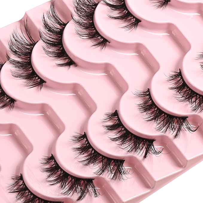 FARRED Half Eyelashes Natural False Lashes Wispy Cat Eye Strips Eyelash 10 Pairs Faux Mink Strip Eye Lashes Pack for Daily Makeup (C10 | 8-15MM)
