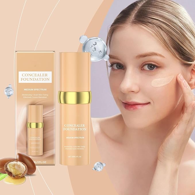 Biology 4-in-1 Foundation Hydrating Medium Spectrum Full Coverage Lotion Foundation, Protecting from Sun with SPF 50+, 4 1 Concealer Waterproof Longwear (Medium, M)