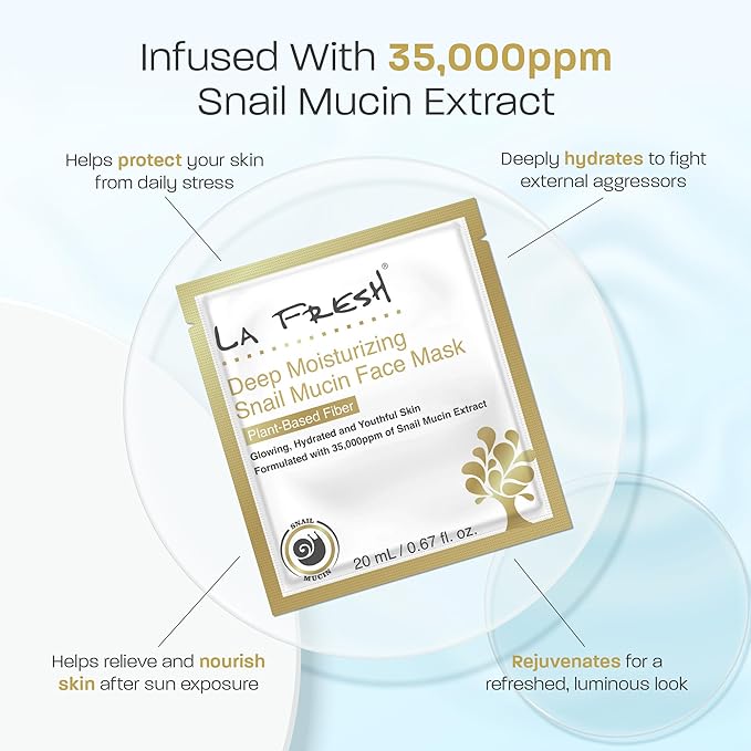 La Fresh Deep Moisturizing Snail Mucin Sheet Mask, Glow, and Hydration Face Mask with Snail Mucin Essence, 10 Count