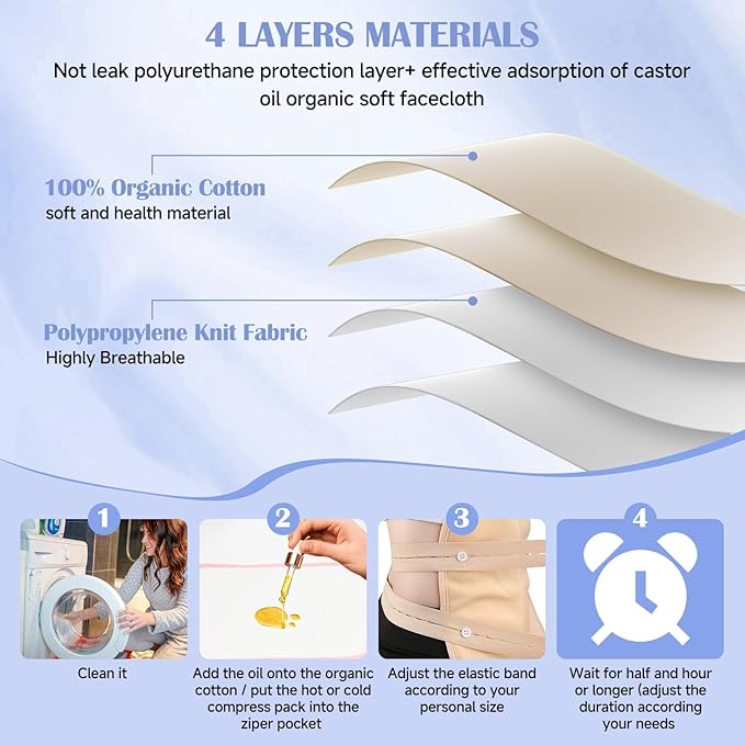 Castor Oil Pack Wrap, 9 Pcs Organic Castor Oil Packs Kit for Neck Shoulder Waist Back Hand Knee Leg and Feet, Castor Oil Patches Reusable Pads Kit for Hot/Cold Oil Wrap Compress for Woman/Man【Khaki】