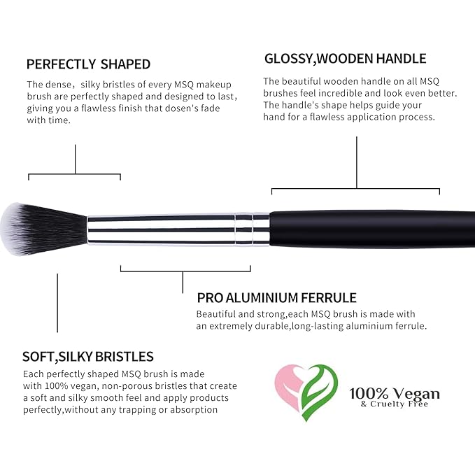 MSQ Eye Makeup Brushes 12pcs Eyeshadow Makeup Brushes Set with Soft Synthetic Hairs & Real Longer Wood Handle for Eyeshadow, Eyelash,Eyebrow, Eyeliner, Blending, Conclear(Black)