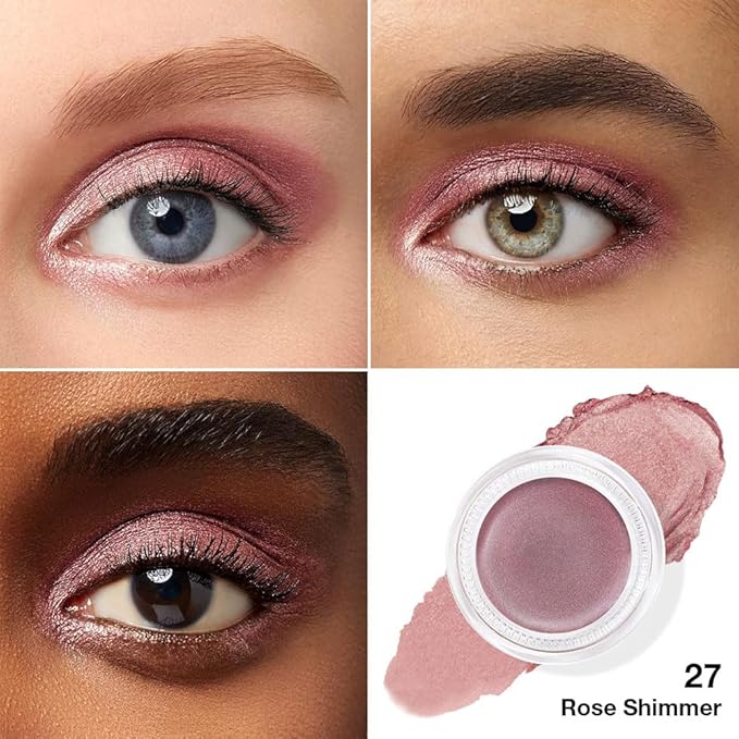 evpct Single Cream Eye Shadow Palette Pot Makeup for Older Women, Rose Shimmer Glitter Metallic Monochrome Cream to Powder Eyeshadow Palette Eye Brightener, Highly Pigmented Waterproof Blendable