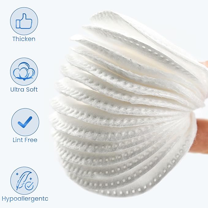 Cotton Rounds 160 Count, Cotton Pads for Face, Soft, Lint-Free, Super Absorbent Makeup Remover Pads for All Skin Types, Used for Removing Makeup, Applying Toners, Facial Cleansing, Nail Care