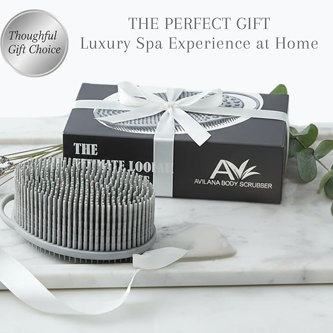 Silver Infused Exfoliating Body Scrubber - Textured Back Scrubber Shower Brush - Avilana Advanced Material Bath Tool Dual Sided - Gentle Smoothing Rough Skin - Premium Gift Women Men