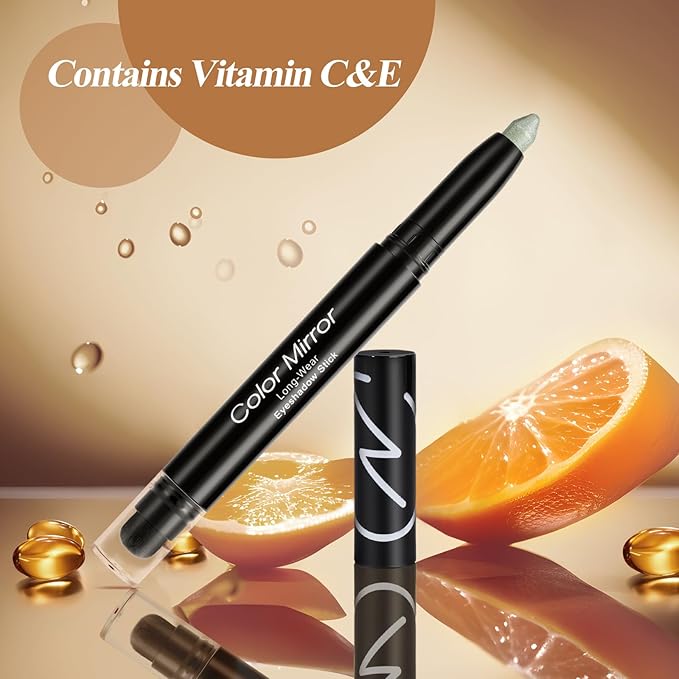 Cream Waterproof Hypoallergenic Eyeshadow Stick, long wear Metallic Glitter Matte Eye Shadow Pencil With Makeup Brush, Eye Brightener, 22 Aloe Shimmer