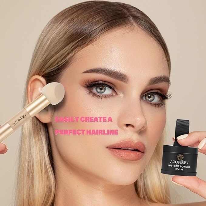 Root Touch Up Sets,Hairline Powder for Women Cover Up- Hairline Concealer for Thin and Thinning Hair, Water & Sweat Resistant,Contain Azonbey Makeup Brush (White, Med-Makeup Brush)