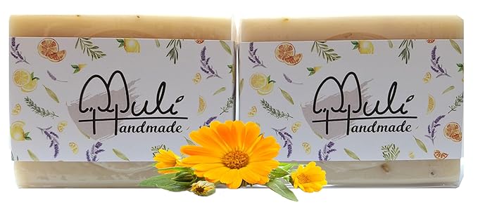 Natural Handemade Bar Soap for Men and Women with Essential oils, Scented Bar Soaps for Bath, Fragrance Regular Use Gift Set (Pack of 2) Calendula