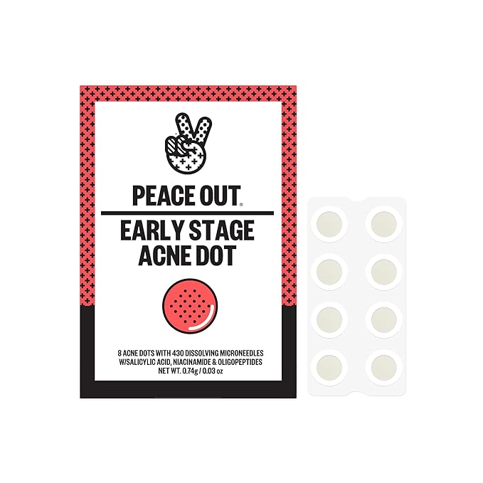 PEACE OUT Early Stage Acne Dots Helps Target Blemishes Below the Surface, Hydrocolloid Pimple Patches Minimize Bumps Before They Appear with Dissolving Microneedles, Salicylic Acid, 8 Count