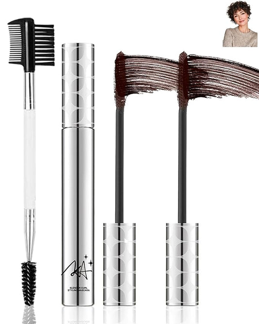 Mascara for Older Women 60 Plus,2 Pcs Brown Waterproof Volumizing Prime Mascara for Mature Women Volume and Length Long Lasting with Thinning Lashes Hypoallergenic Eyelash Makeup for Sensitive Eyes-02