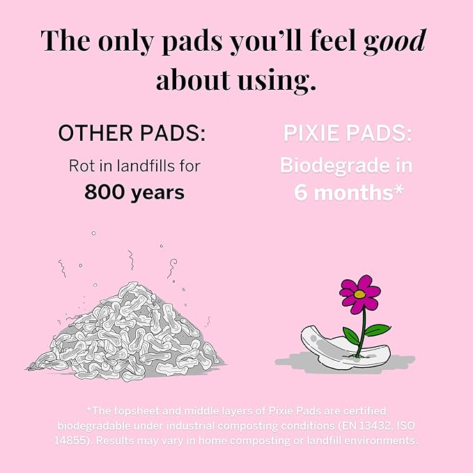Pixie Organic Cotton Postpartum Pads for Women - Extra Heavy Absorbency with Wings - Leak-Proof, Hypoallergenic & Unscented - Compostable, Biodegradable - 12 Count