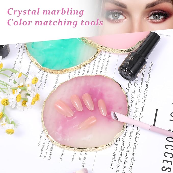 3 Pcs Resin Nail Art Palette, Nail Painting Mixed Color Palettes, Gold Edge Nails Holder Display Board, Nails Gel Color Makeup Display Board Pallet(Green, Pink, Purple)