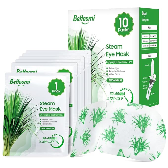 Steam Eye Mask, 10 Packs Heated Eye Mask, Self Heating Warm Compress for Eyes Sleep Mask, Soothing Moist Heat Eye Masks (Lemongrass)