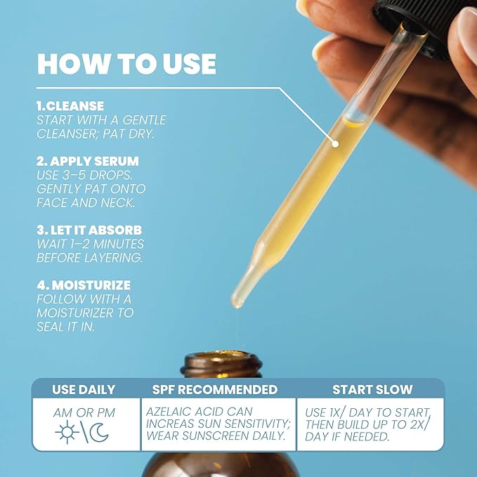 Eva Naturals Azelaic Acid Serum for Face – Niacinamide, Hyaluronic Acid, Vitamins A+C+E – Redness Relief, Dark Spots, Uneven Skin Tone, Texture, Pores, Topical Booster for Clearer, Smoother Skin, 1oz