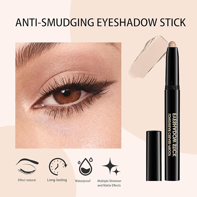 Matte Cream Eyeshadow Stick, Waterproof Eye Shadow Stick, Long-Lasting and Blendable High Pigmented Single Eyeliner Makeup for Women, 3 Desert
