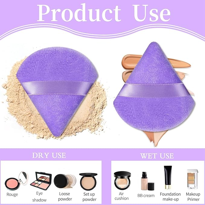 Pimoys 6 Pieces Powder Puff Face Soft Triangle for Loose and Body Powder, Velour Makeup Blender Sponge Set Setting Powder Puff Beauty Makeup Tools