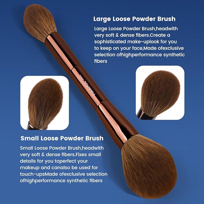 MAANGE 20 PCS Foundation Makeup Brush Set, Double-ended Kabuki Brush Contour for Liquid Powder Concealer Cream Blending Blush Makeup Tools (Brown)