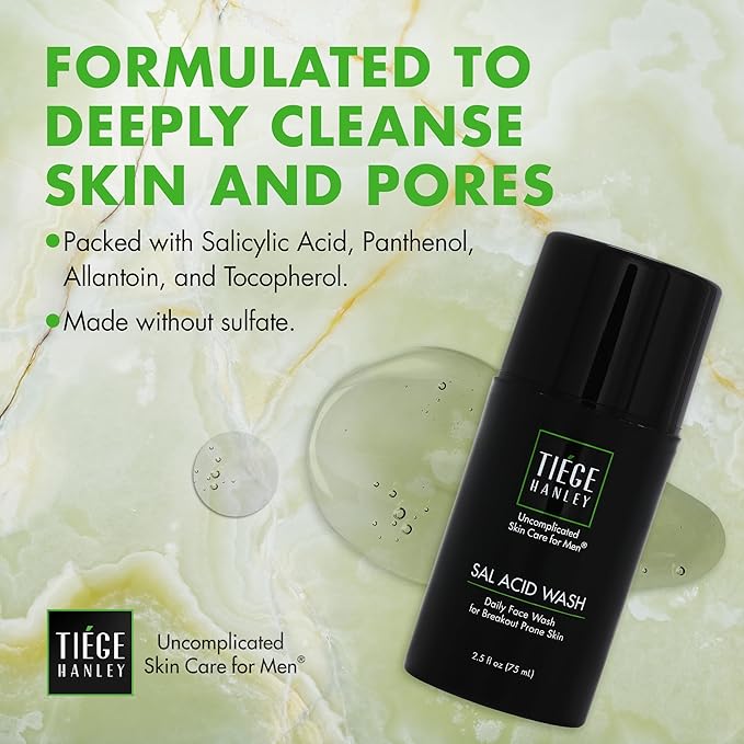 Tiege Hanley Salicylic Acid Cleanser for Men - Gentle & Deep Cleansing Face Wash for Clear Skin - Prevent Breakouts & Helps Control Oil Production, Minimizing Blackheads & Reduce Pore Size