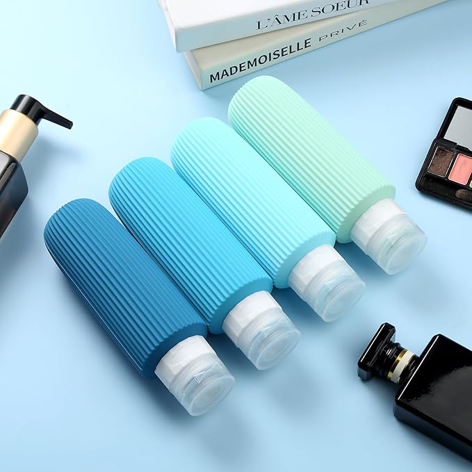 Travel Bottles for Toiletries, Large 6oz Travel Size Containers, BPA Free Leak Proof Tubs Refillable Liquid Accessories with Toiletry Bag for Cometic Shampoo and Lotion Soap (4 Pack)