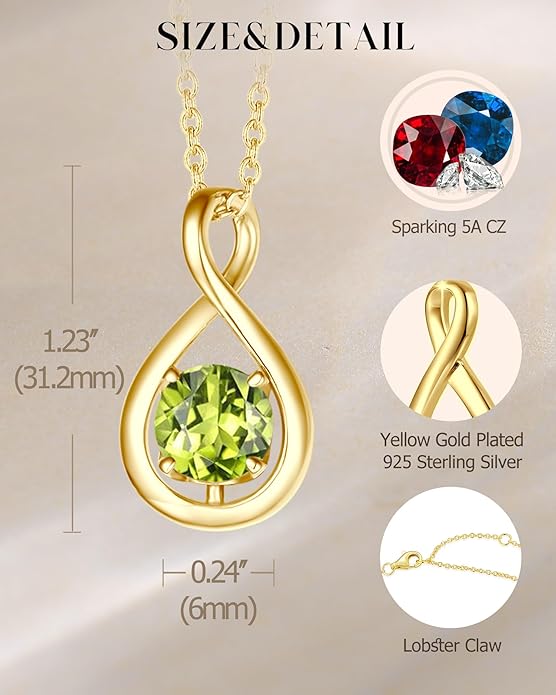 FANCIME Birthstone Necklaces for Women Fine Jewelry Sterling Silver Dainty Infinity Pendant Anniversary Birthday Christmas Gifts for Her Wife Mom Lady Daughter, Chain 16"+2" Extend