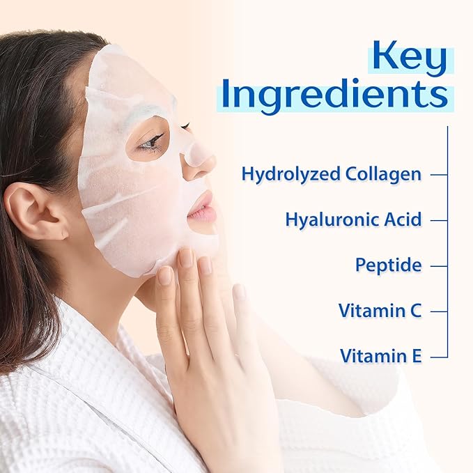 Ebanel 40 Pack Collagen Face Mask with Hyaluronic Acid, Vitamin C, Peptide, Aloe, Instant Brightening Hydrating Face Masks Skincare Korean Sheet Mask, Skin Firming, Lifting Anti Aging Facial Masks