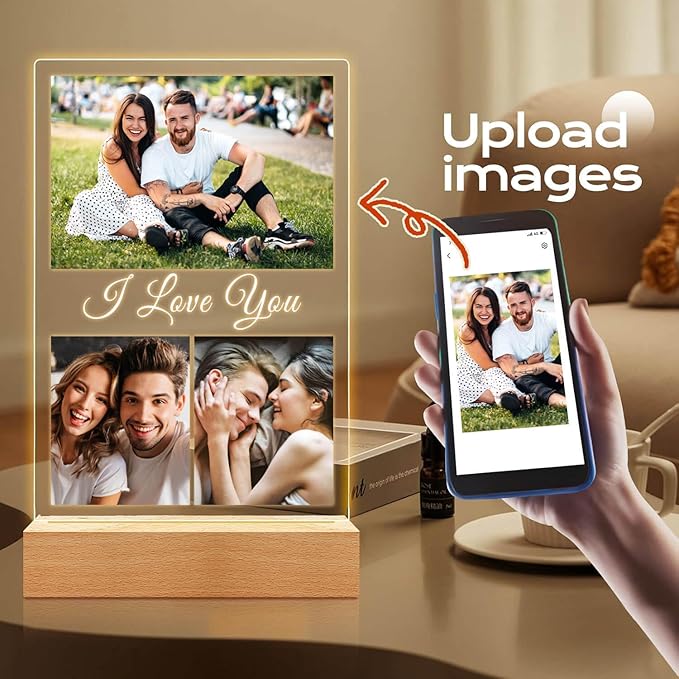 Personalized Anniversary Couple Gifts for Women & Men, Custom Picture Frames with Photo, Personalized Photo Frame with Night Light, Customized Christmas Birthday Gifts for Girlfriend Boyfriend
