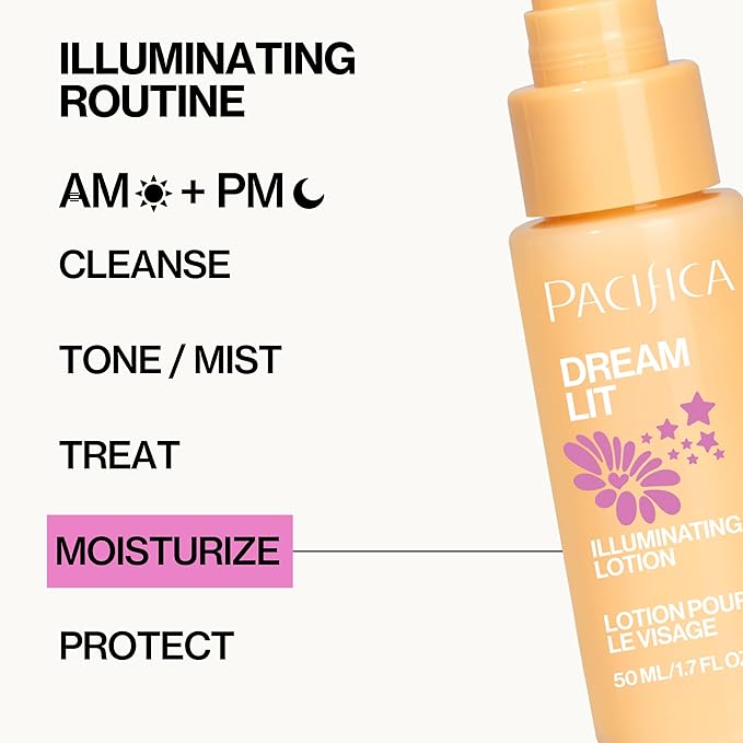 Pacifica Dreamlit Illuminating Facial Lotion – Vitamin C & Niacinamide Brightening Moisturizer for Radiant Glow - Natural Dewy Finish Hydrates & Minimizes Pores - Lightweight Daily Face Cream, Vegan