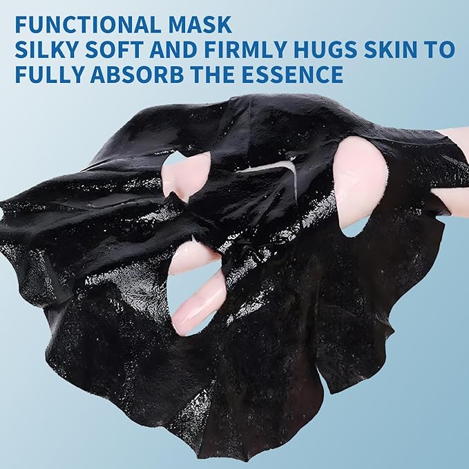 Moisturizing and Soothing Face Mask with Panthenol and Sodium Hyaluronate, Hydrating & Radiance Boosting, Safe for Sensitive Skin, Charcoal Face Mask, Pack of 10